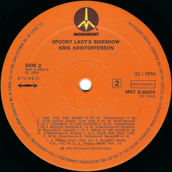 Kris Kristofferson - Spooky Lady's Sideshow (LP Tweedehands)