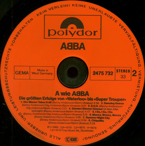 ABBA - A Wie ABBA (Die Grössten Erfolge Von »Waterloo« Bis »Super Trouper«) (LP Tweedehands)