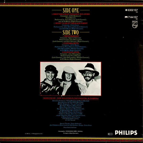 Al Di Meola / John McLaughlin / Paco De Lucía - Friday Night In San Francisco (LP Tweedehands)