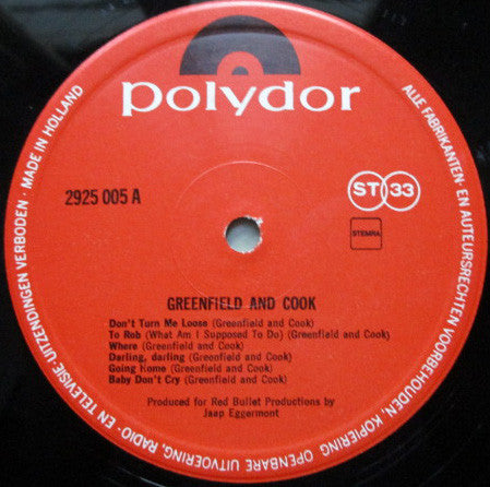 Greenfield & Cook - Greenfield & Cook (LP Tweedehands)