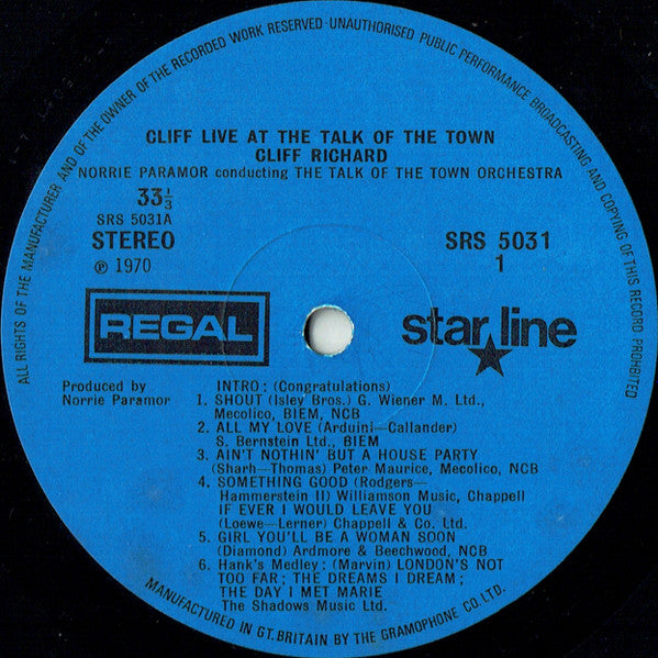 Cliff Richard - Cliff Live At The Talk Of The Town (LP Tweedehands)