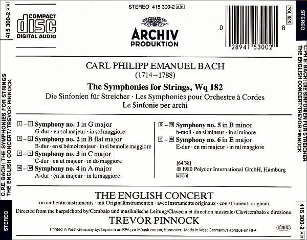 Carl Philipp Emanuel Bach - English Concert, The • Trevor Pinnock - The Symphonies For Strings = Die Sinfonien Für Streicher = Les Symphonies Pour Orchestre A Cordes (CD Tweedehands)