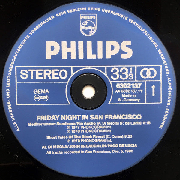 Al Di Meola / John McLaughlin / Paco De Lucía - Friday Night In San Francisco (LP Tweedehands)