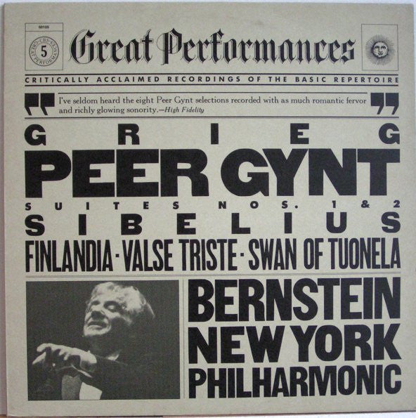 Edvard Grieg / Jean Sibelius - Leonard Bernstein, New York Philharmonic - Peer Gynt Suites No. 1 & 2 / Valse Triste, Finlandia, The Swan Of Tuonela (LP Tweedehands)
