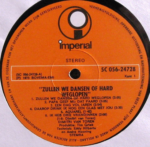Dimitri Van Toren - Zullen We Dansen Of Hard Weglopen (LP Tweedehands)