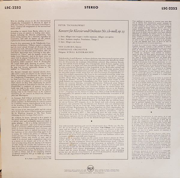 Pyotr Ilyich Tchaikovsky – Van Cliburn, Kiril Kondrashin - Konzert Für Klavier Und Orchester Nr. 1 B-moll, Op. 23 (LP Tweedehands) - Discords.nl