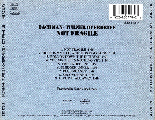 Bachman-Turner Overdrive - Not Fragile (CD) - Discords.nl