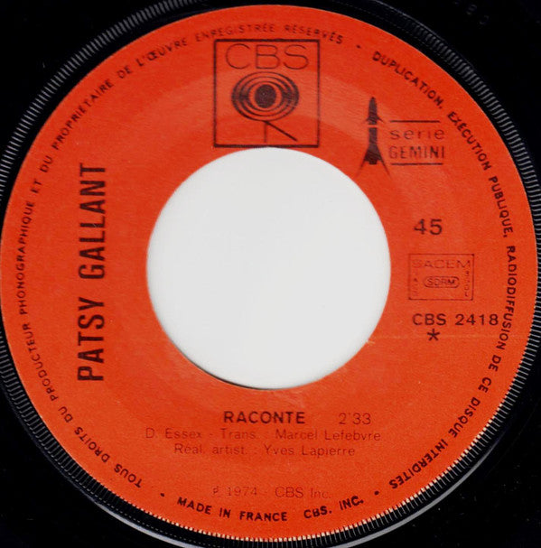 Patsy Gallant : Raconte (7", Single)