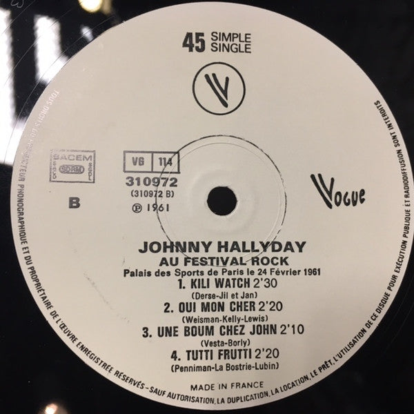 Johnny Hallyday : Au Festival Rock - Palais Des Sports De Paris - Le 26 Février 1961 (LP, Album, RE)