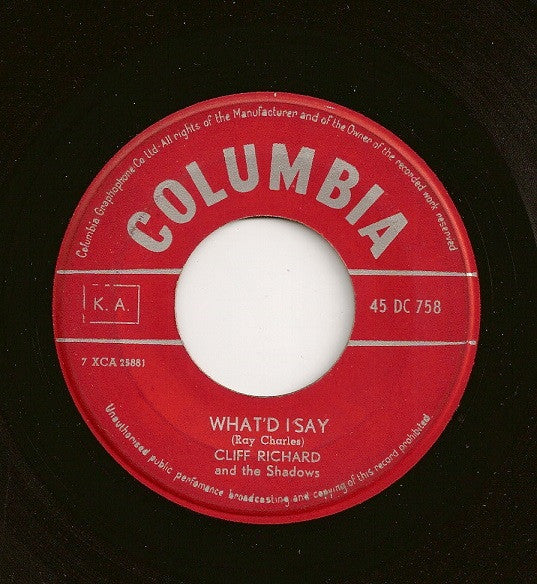 Cliff Richard & The Shadows : What’d I Say / Blue Moon (7", Single)