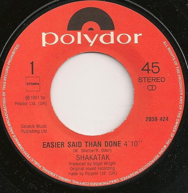 Shakatak : Easier Said Than Done (7", Single)
