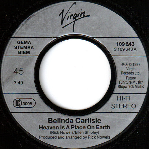 Belinda Carlisle : Heaven Is A Place On Earth (7", Single)