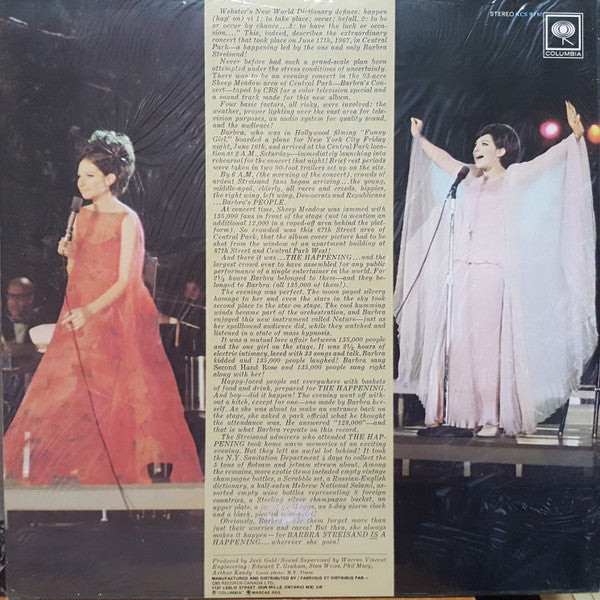 Barbra Streisand : A Happening In Central Park (LP, Album)