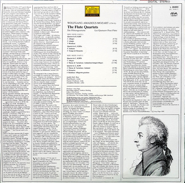 Wolfgang Amadeus Mozart, Judith Hall : The Flute Quartets (LP)