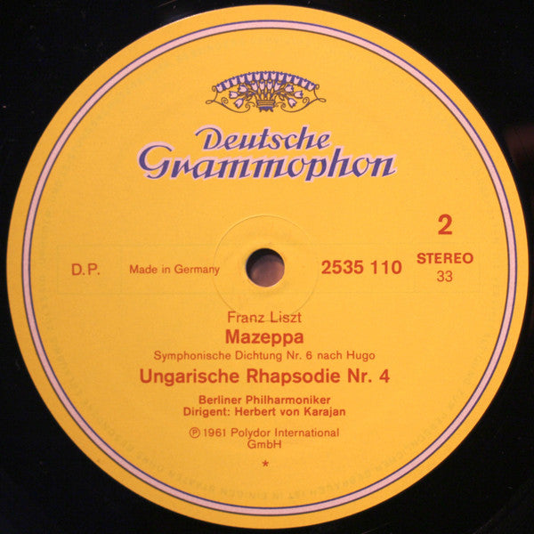 Franz Liszt - Berliner Philharmoniker, Herbert von Karajan : Mazeppa - Les Preludes - Ungarische Rhapsodien Nr.2 & 4 (LP, Comp, Ast)