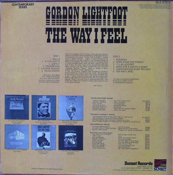 Gordon Lightfoot : The Way I Feel (LP, Album, RE)