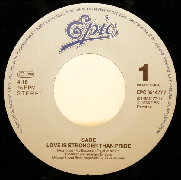 Sade : Love Is Stronger Than Pride (7", Single)