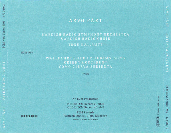 Arvo Pärt : Orient & Occident (CD, Album)