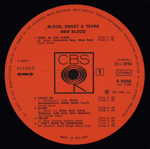 Blood, Sweat & Tears* : New Blood (LP, Album, Gat)