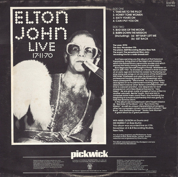 Elton John : 17-11-70 (LP, Album, RE)