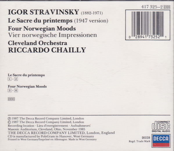 Igor Stravinsky, The Cleveland Orchestra, Riccardo Chailly : Le Sacre Du Printemps / Four Norwegian Moods (CD)