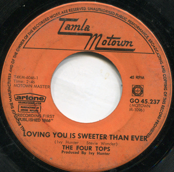 Four Tops : Loving You Is Sweeter Than Ever / I Like Everything About You  (7", Single)