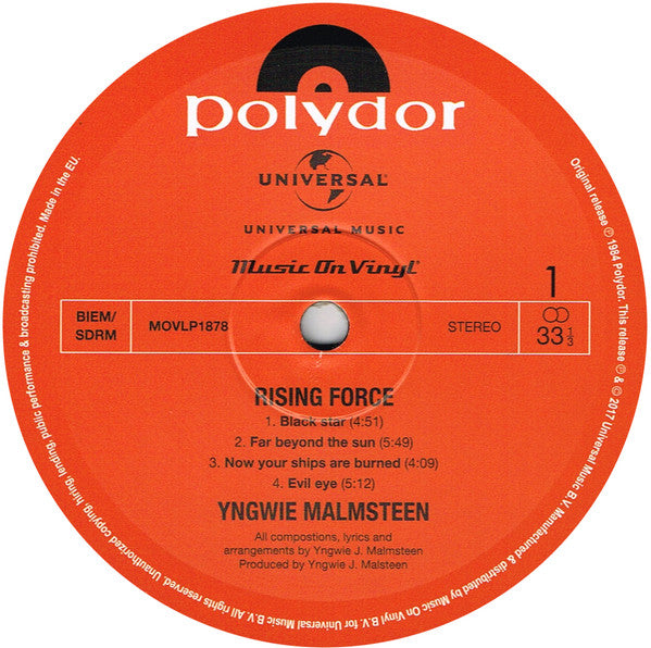 Yngwie Malmsteen : Rising Force (LP, Album, RE, 180)