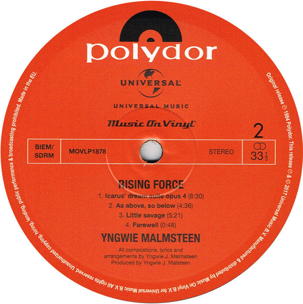 Yngwie Malmsteen : Rising Force (LP, Album, RE, 180)