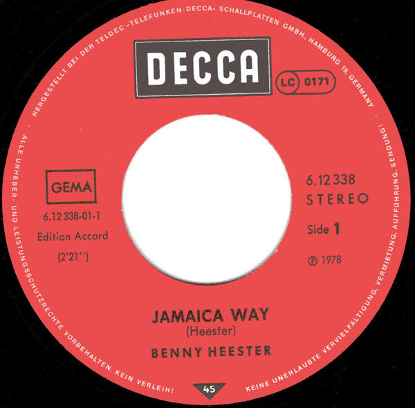 Benny Hester : Jamaica Way / Melody Man (7", Single)