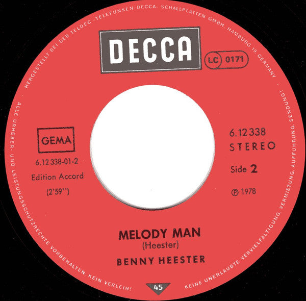 Benny Hester : Jamaica Way / Melody Man (7", Single)