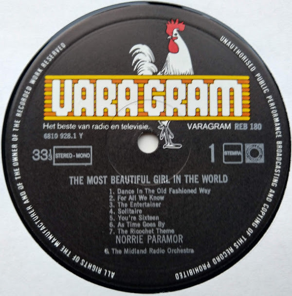 Norrie Paramor & The Midland Radio Orchestra : The Most Beautiful Girl In The World  (LP, Album)