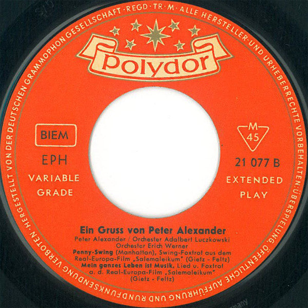 Peter Alexander : Ein Gruß Von Peter Alexander (7", EP, Mono)