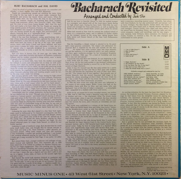 Music Minus One : The Music Of Burt Bacharach: Music Minus One Piano  (LP)