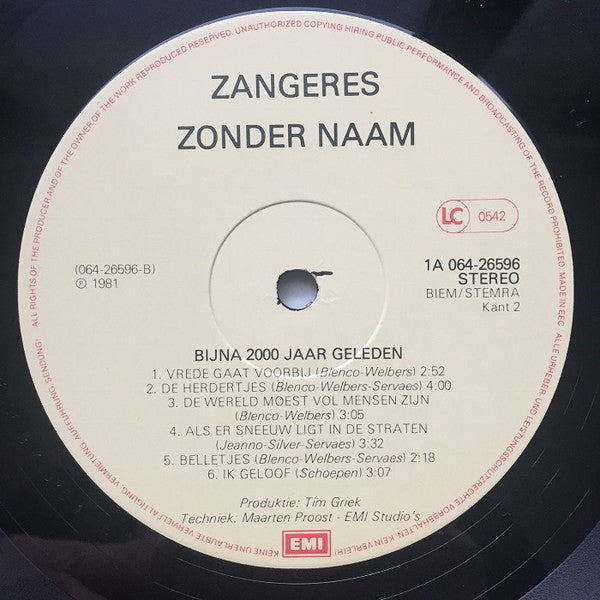 Zangeres Zonder Naam : Bijna 2000 Jaar Geleden (LP, Album)