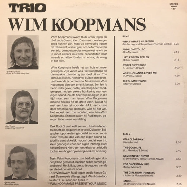 Trio Wim Koopmans : Presents Your Music (LP)