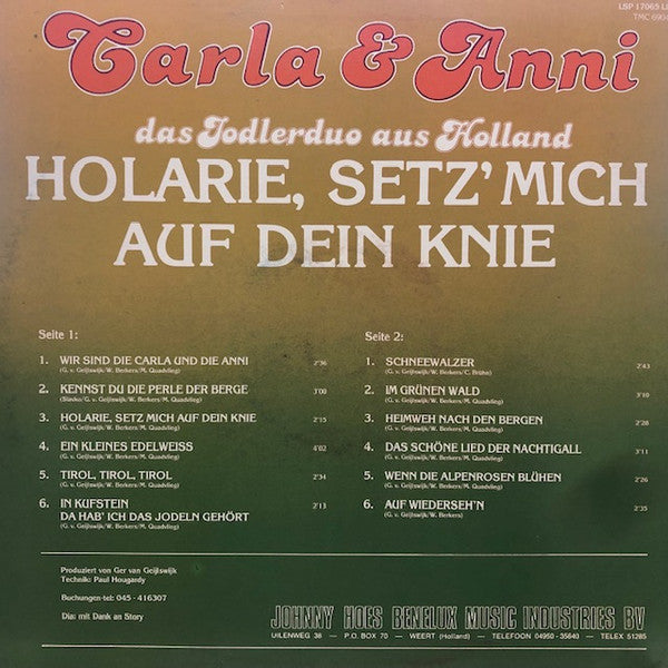 Carla & Annie : Holarie, Setz Mich Auf Dein Knie (LP)