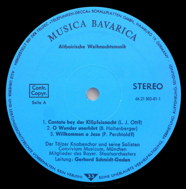 Tölzer Knabenchor, Convivium Musicum Of Munich, Gerhard Schmidt-Gaden, Capella Antiqua München, Konrad Ruhland : Altbairische Weihnachtsmusik (LP)