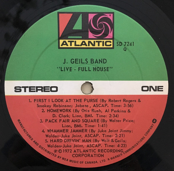 The J. Geils Band : "Live" Full House (LP, Album)