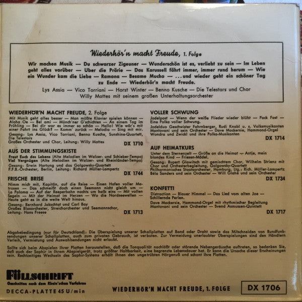 Various : Wiederhör'n Macht Freude (7", EP, Mono, Smplr)