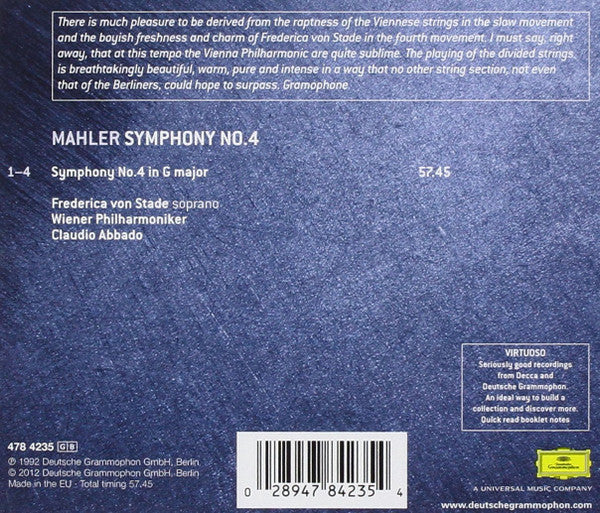 Gustav Mahler, Frederica von Stade, Wiener Philharmoniker, Claudio Abbado : Symphony No. 4 (CD, Album)
