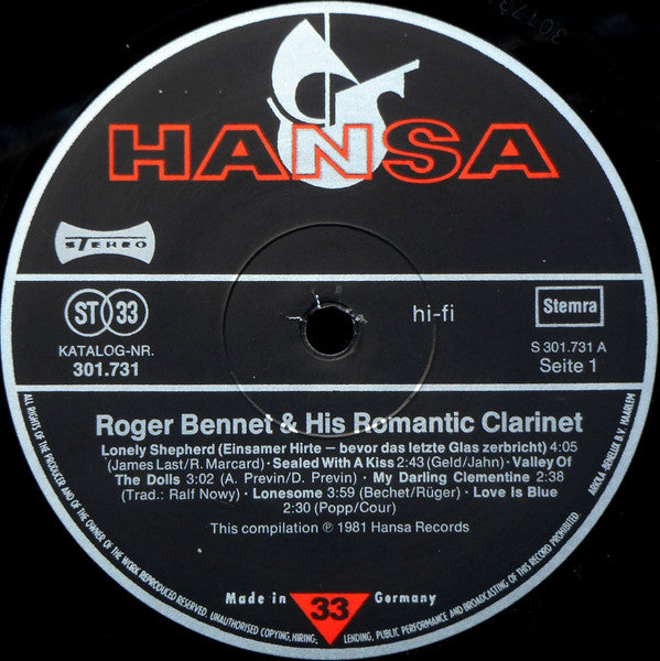 Roger Bennet : Roger Bennet & His Romantic Clarinet (2xLP, Album)