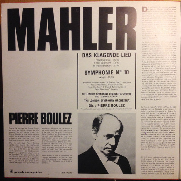 Gustav Mahler, Pierre Boulez : Das Klagende Lied / Symphonie No 10 - Adagio (2xLP)