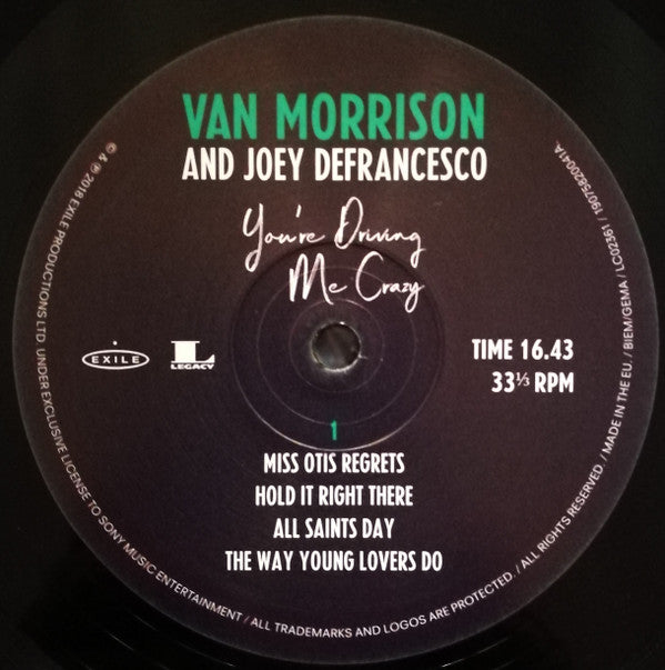 Van Morrison And Joey DeFrancesco : You're Driving Me Crazy (2xLP, Album)