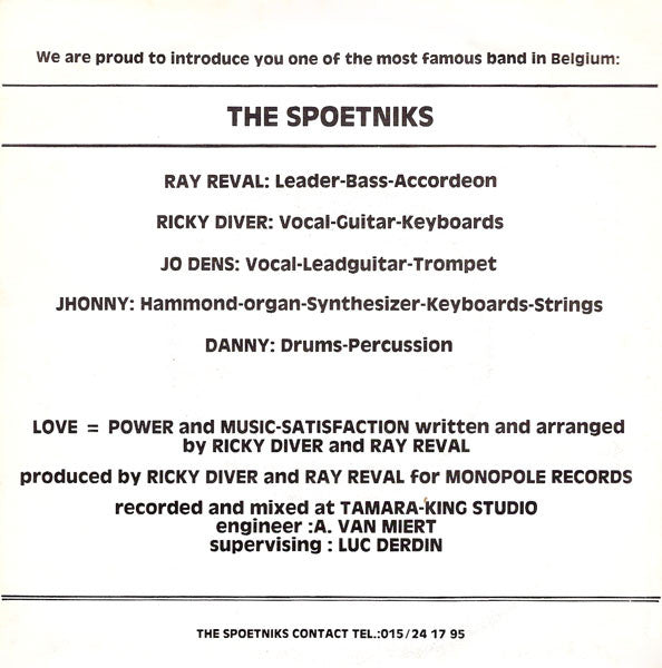 The Spoetniks : Love=Power / Music-Satisfaction (7", Single)