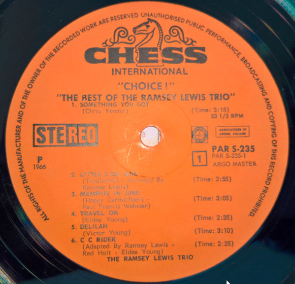 The Ramsey Lewis Trio : Choice! (The Best Of The Ramsey Lewis Trio) (LP, Comp)