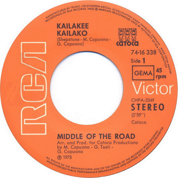Middle Of The Road : Kailakee Kailako (7", Single)