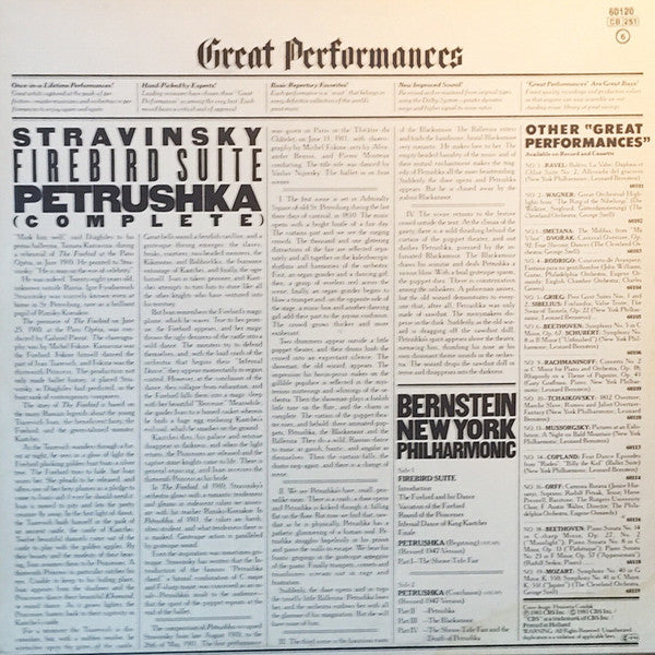 Igor Stravinsky, Leonard Bernstein, The New York Philharmonic Orchestra : Firebird Suite, Petrushka (Complete) (LP, Album)