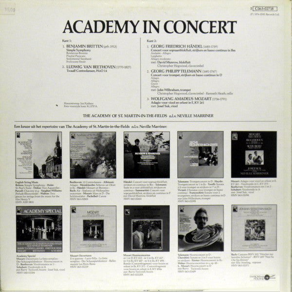 The Academy Of St. Martin-in-the-Fields O.l.v. Sir Neville Marriner Met David Munrow ∙ John Wilbraham ∙ Josef Suk : Academy In Concert (LP, Comp)