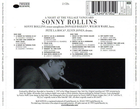 Sonny Rollins : A Night At The Village Vanguard (2xCD, Comp, Mono, RE, RM)
