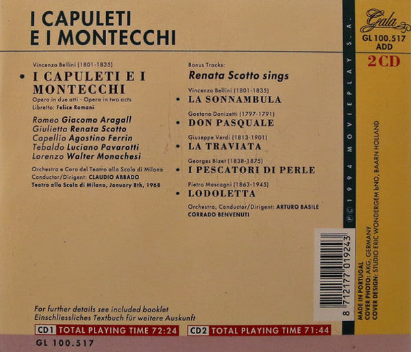 Vincenzo Bellini : I Capuleti E I Montecchi (2xCD, Mono)